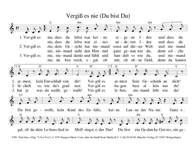 Vergiss Es Nie Noten Und Text Kostenlos